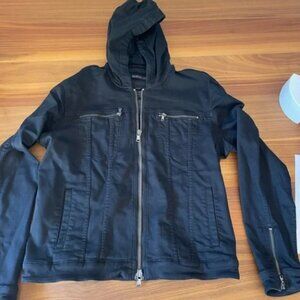John Varvatos Black Hooded Zip Jacket, Mens, Size M